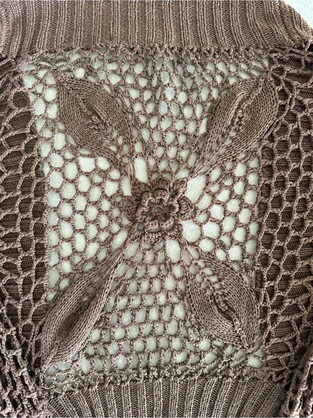 Brown Crochet Open-Knit Women's Cardigan Sweater - Picture 4 of 4